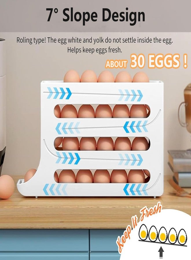ERRECI White Egg Rolling Dispenser - Fridge Organizer, 4 Layers Auto Rolling, Space-Saving Egg Storage - Image 5